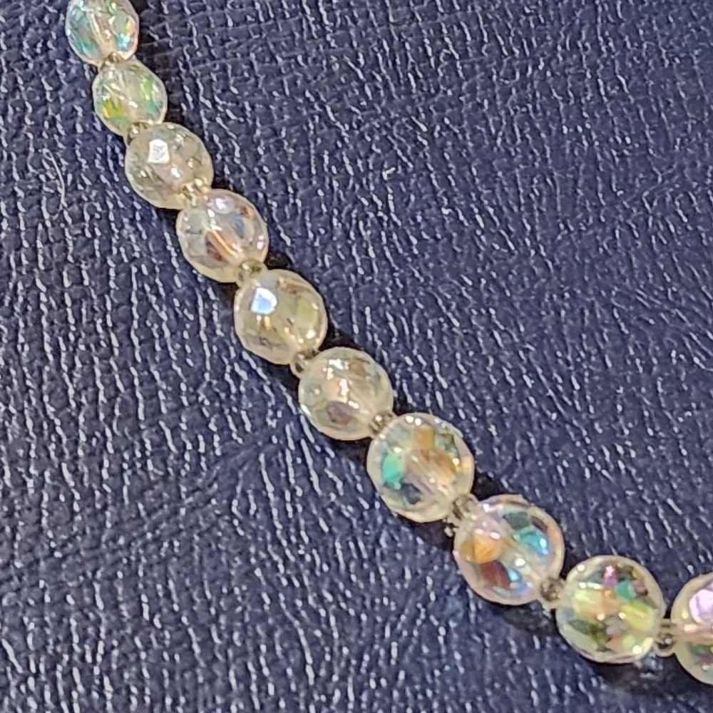 Vintage Fancy Aurora Borealis AB Crystal Bead Single Strand Necklace 20